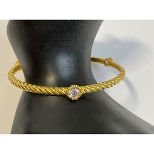 Judith Ripka Gold tone 925 Sterling Silver CZ Twisted Rope Bangle Bracelet Avg